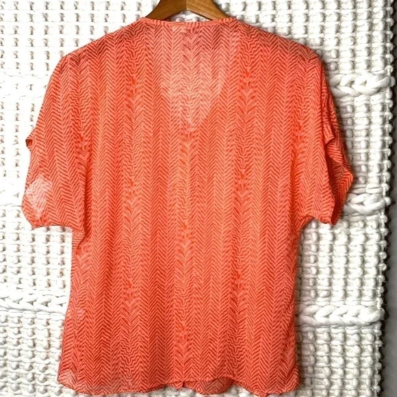 Anthropologie Maeve Silk Coral/Orange Boxy Fit Short Sleeve Top - Picture 5 of 6